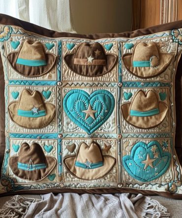 Western Wonders Quilted Throw Pillow Cover — Southwestern Farmhouse Accent, Durable Cotton Blend, Rustic Home Decor