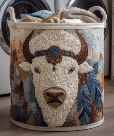 Western Bison Spirit Quilted Laundry Hamper — Rugged Quilted Fabric Laundry Bin With Handles, Collapsible & Easy-Clean Cover