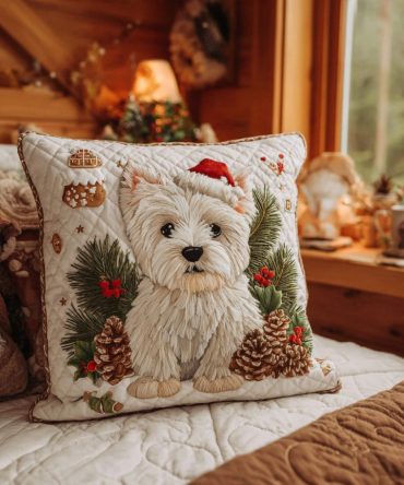 Westie Winter Wonderland Quilted Pillow Cover — Adorable Dog-Themed Holiday Accent For Pet Lovers, Soft & Durable