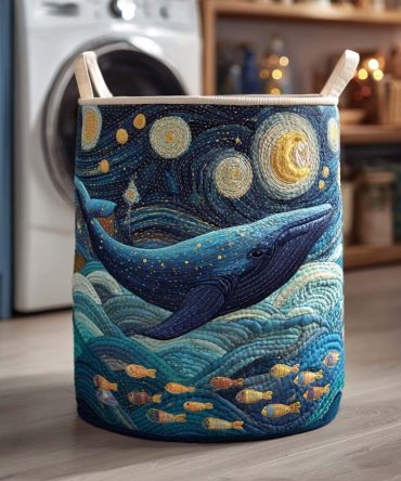 Whale Horizon Quilted Laundry Hamper — Nautical Themed Foldable Fabric Laundry Basket With Sturdy Carry Handles And Stylish Ocean-Inspired Design For Tidy Storage