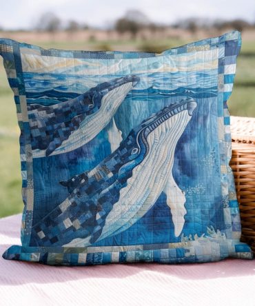 Whale Whisper Quilted Pillow Cover — Elegant Whale Motif Throw Pillowcase For Nautical, Coastal & Modern Home Decor , Plush Quilted Fabric
