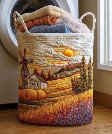 Wheat Dream Quilted Laundry Hamper - Soft Farmhouse Foldable Fabric Basket With Handles For Neutral Bedroom, Bathroom & Closet Storage