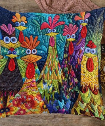 Whimsical Chicken Quilted Pillow Cover — Farmhouse Chicken Throw Pillowcase With Charming Art, Durable Quilting, Machine Washable
