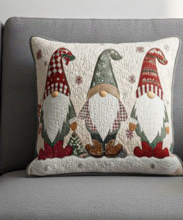 Whimsical Gnome Quilted Holiday Pillow Cover — Charming Gnome Throw Case, Playful Quilted Seasonal Accent For Living Room & Kids’ Spaces