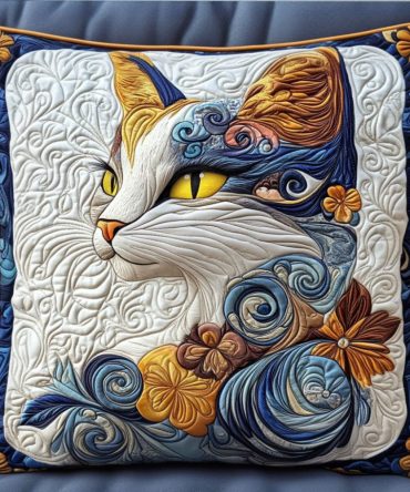 Playful Quilted Cat Pillow Cover With Whimsical Design, Soft Textured Cotton Blend, Decorative Throw Pillowcase For Kids & Living Spaces