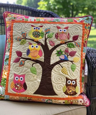 Whimsical Owls Quilted Decorative Pillowcase — Playful Multi-Owl Pattern, Hypoallergenic Quilted Sham, Soft Cotton Blend For Kids & Teens