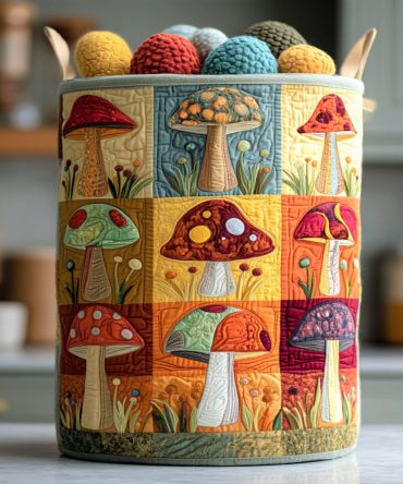 Whimsy Mushroom Quilted Fabric Laundry Hamper — Charming Foldable Clothes Basket With Handles, Playful Mushroom Print For Kids' Rooms