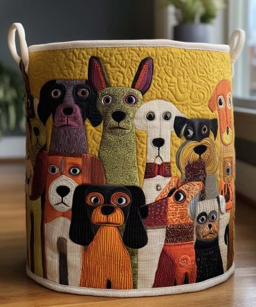 Whimsy Woofs Quilted Laundry Hamper – Adorable Dog Print Foldable Storage Basket For Pet Lovers, Kids' Room & Laundry Organization