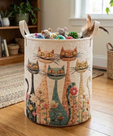 Whisker Garden Party Quilted Laundry Hamper – Playful Collapsible Fabric Basket With Padded Walls & Handles For Kids’ Rooms & Laundry