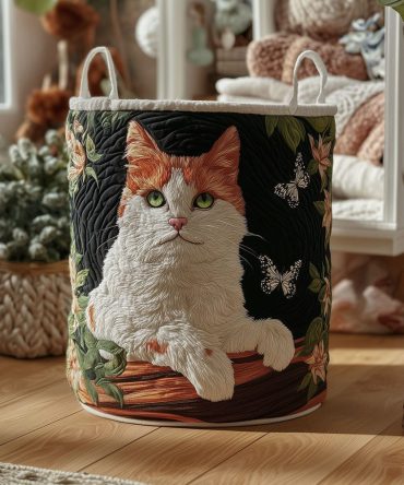 Whisker Lane Quilted Laundry Hamper — Charming Cat-Themed Collapsible Fabric Basket, Durable Organizer For Pet Lovers & Kids’ Rooms