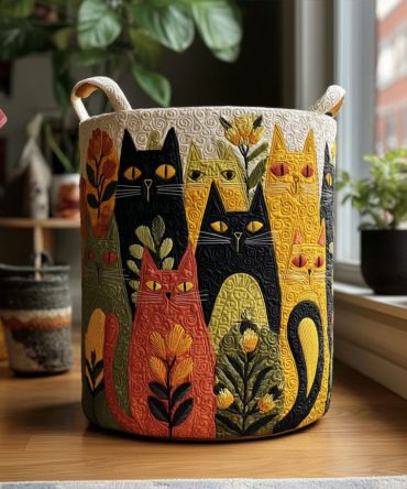 Whisker Patch Quilted Laundry Hamper — Cute Cat-Themed Foldable Fabric Basket With Easy-Carry Handles, Durable & Machine Friendly