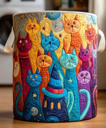 Whisker Wonderland Quilted Laundry Hamper — Premium Foldable Laundry Basket With Cute Whisker Cat Print, Soft Washable Storage For Bedroom & Nursery