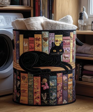 Adorable Cat Quilted Laundry Hamper - Large Foldable Basket With Reinforced Handles, Padded Pet-Themed Storage For Bedroom & Nursery
