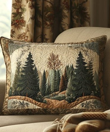 Whispering Trees Quilted Pillow Cover — Serene Forest Quilted Decorative Pillowcase, Calm Accent For Bedroom & Living Room