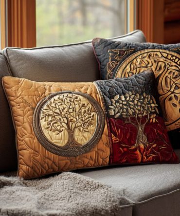 Whispering Trees V2 Quilted Pillow Cover — Scenic Woodland Decorative Pillowcase Updated Design, Soft Quilted Texture For Cozy Spaces