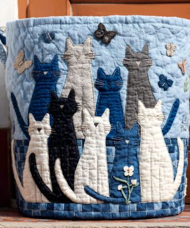 Whispering Cats Quilted Laundry Hamper — Subtle Cat Silhouette Fabric Laundry Bin, Foldable Decorative Hamper With Handles & Liner