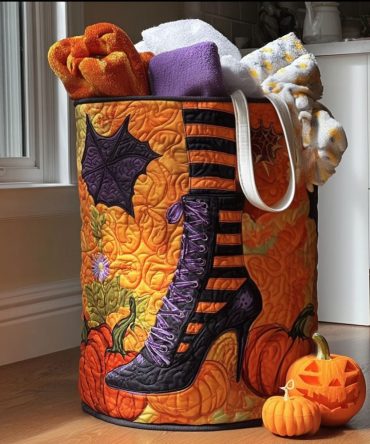Whispering Cauldron Enchanted Quilted Laundry Hamper – Witchy Halloween Collapsible Fabric Basket, Large Capacity Decorative Storage With Handles
