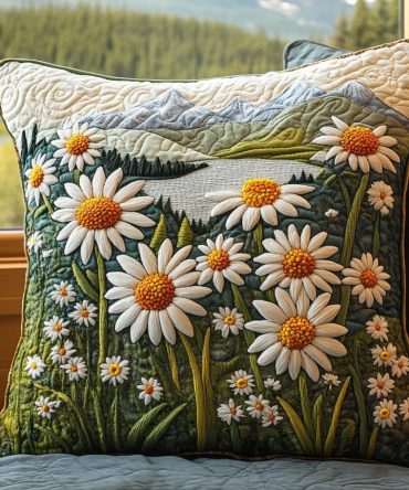 Whispering Daisies Quilted Pillow Cover – Subtle Floral Decorative Throw Pillowcase, Soft Quilted Texture For Serene, Cozy Rooms