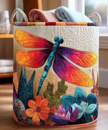 Whispering Dragonfly Quilted Laundry Hamper – Stylish Foldable Cotton Basket With Handles For Bedroom & Nursery