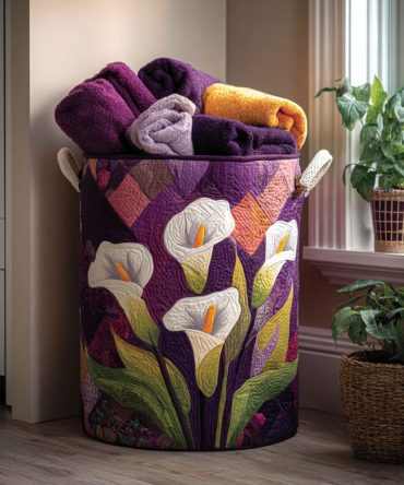 Whispering Lilies Quilted Laundry Hamper — Soft Floral Foldable Fabric Basket With Carry Handles For Serene Bedroom, Bathroom & Closet Storage
