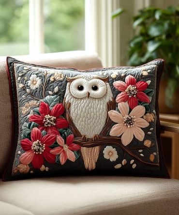 Whispering Owl Quilted Pillowcase — Whimsical Owl & Moon Motif, Soft Quilted Texture, Cozy Woodland Nursery Or Guest Room Accent