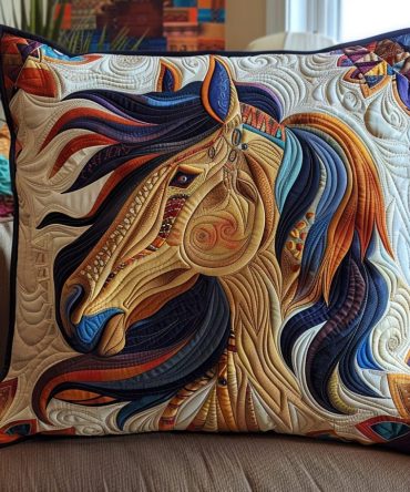 Whispering Stallion Quilted Horse Pillow Cover — Elegant Equestrian Decorative Throw Case, Soft Quilted Finish For Bedroom & Barn