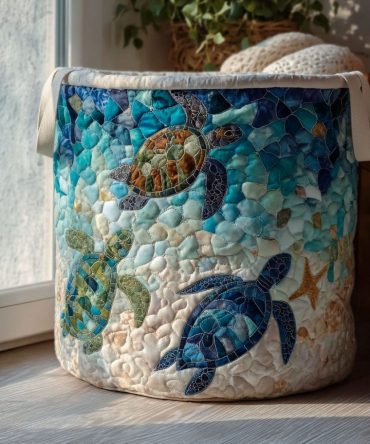 Whispering Tides Quilted Laundry Hamper — Ocean-Inspired Foldable Storage Basket, Durable Fabric Organizer For Coastal Home Décor