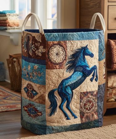Whispering Westwind Quilted Laundry Basket — Decorative Large Foldable Fabric Hamper With Reinforced Handles For Calm, Cozy Spaces