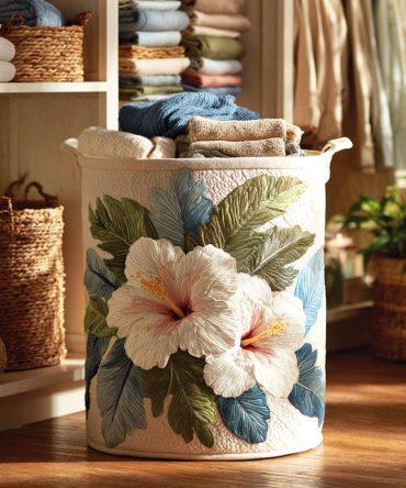 White Grace Quilted Laundry Hamper — Elegant White Quilted Fabric Laundry Basket With Padded Structure, Collapsible Design & Minimalist Style