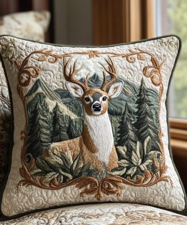 White-Tailed Buck Charm Quilted Pillow Cover — Elegant Deer Accent, Soft Decorative Throw Case For Rustic Cabin & Country Living Spaces