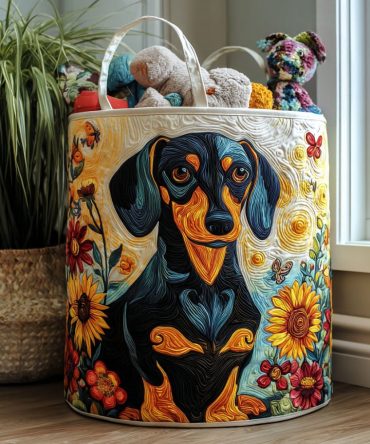 Charming Quilted Dachshund Laundry Hamper — Large Collapsible Cotton Basket With Sturdy Handles, Machine-Washable & Decorative Home Storage