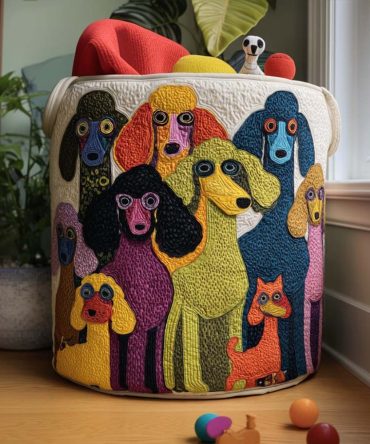 Wiggle Wag Dog-Themed Quilted Laundry Hamper — Playful Pet Print Fabric Basket With Handles, Collapsible Organizer For Toys & Laundry
