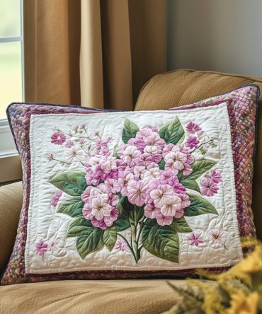 Wild Blossom Quilted Pillow Cover — Hand-Embroidered Look Floral Sham, Soft Cotton-Blend Decorative Pillowcase For Boho & Modern Interiors