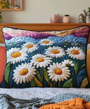 Wild Daisy Meadow Quilted Pillow Cover — Fresh Meadow Floral Print, Breathable Cotton-Blend, Reversible & Easy-Care Decorative Accent