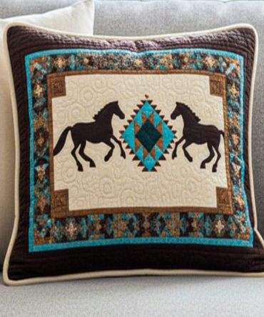 Wild Harmony Quilted Decorative Pillow Cover — Nature Motif Stitched Square Throw Pillowcase For Boho And Eclectic Living Spaces