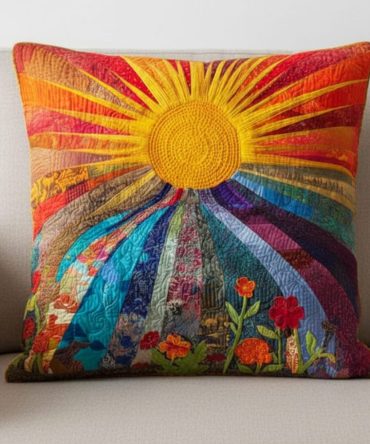 Wild Meadow Quilted Pillow Cover — Floral Bohemian Throw Pillow Case With Botanical Prints, Soft Quilting For Living Room & Patio