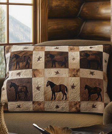 Wild Mustang Quilted Pillowcase — Bold Mustang Horse Design, Western Quilted Accent For Rustic Bedrooms & Equestrian Fans