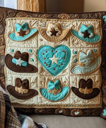 Wild West Whimsy Quilted Accent Pillow Cover – Playful Cowboy & Desert Decorative Pillowcase, Cotton-Blend Quilting, Reversible & Easy Care
