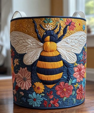 Wild Bee Quilted Laundry Hamper - Collapsible Decorative Fabric Storage Basket With Handles For Playroom, Bathroom & Laundry