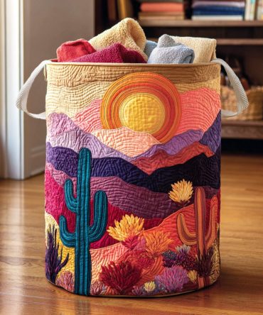 Wild Desert Cactus Quilted Laundry Hamper – Southwestern Inspired Storage Basket, Foldable Durable Fabric Hamper With Strong Handles