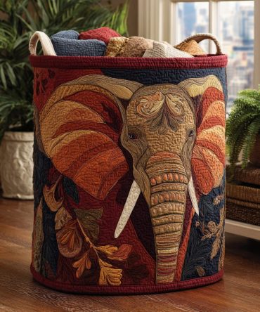 Wild Elephant Quilted Laundry Hamper — Safari-Inspired Decorative Collapsible Basket With Reinforced Handles For Bedroom & Playroom