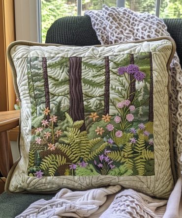 Wild Grove Quilted Pillow Cover — Botanical Grove Decorative Throw Pillow Sham For Modern & Rustic Décor, Soft Quilted Texture