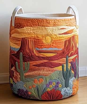 Wild Horizon Quilted Laundry Hamper – Scenic Quilted Fabric Basket With Reinforced Handles, Collapsible Rugged-Chic Storage For Home & Cabin