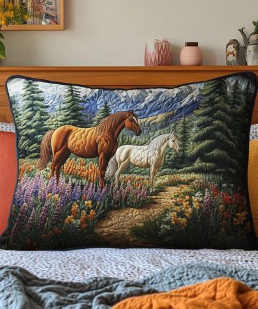 Wild Horse Quilted Decorative Pillow Cover — Rustic Equestrian Throw Pillowcase For Farmhouse, Cabin & Country-Style Living Spaces