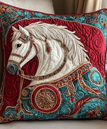 Wild Horse Quilted Pillow Cover — Equine-Inspired Decorative Sham With Rugged Texture For Farmhouse, Western & Boho Living Spaces