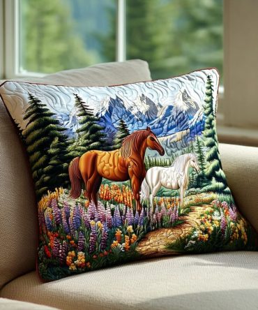 Wild Horse Quilted Throw Pillow Cover — Rustic Equestrian Decorative Pillow Case For Farmhouse, Cabin & Country Chic Interiors, Gift Idea