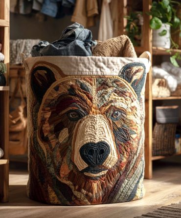 Wild Majesty Quilted Laundry Hamper — Nature-Inspired Quilted Fabric Basket With Durable Handles, Foldable Organizer For Home & Cabin