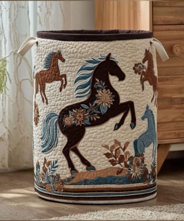 Wild Mesa Reverie Quilted Laundry Basket — Boho Desert Print Fabric Hamper With Handles, Collapsible & Easy-Care Lining