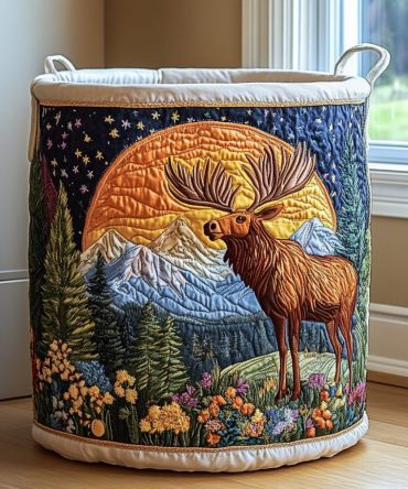 Rustic Wild Moose Quilted Laundry Hamper — Durable Woodland Laundry Basket, Foldable Storage For Cabin & Country Decor