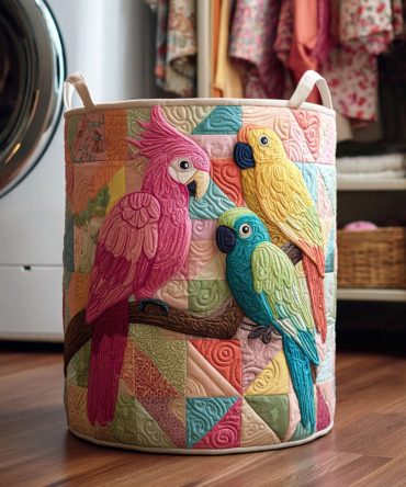 Wild Plumage Quilted Laundry Hamper - Bold Collapsible Laundry Basket With Reinforced Bottom & Carry Handles For Stylish Organization